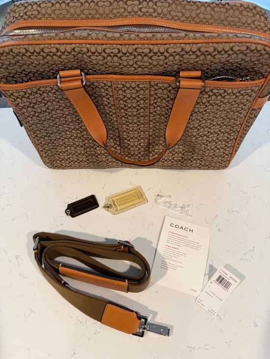 Coach Tan and Brown Signature Canvas Laptop Briefcase - Picture 5 of 7